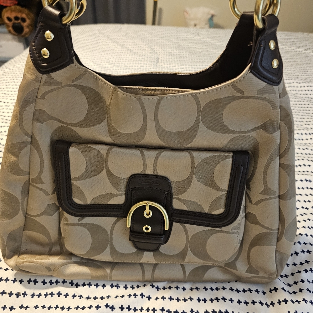 Coach gold signature c triple compartment soho hobo bag With  brown leather rare - Picture 13 of 16